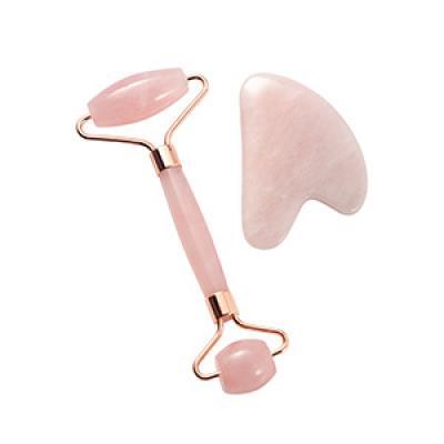 Pink Crystal Jade roller massage set